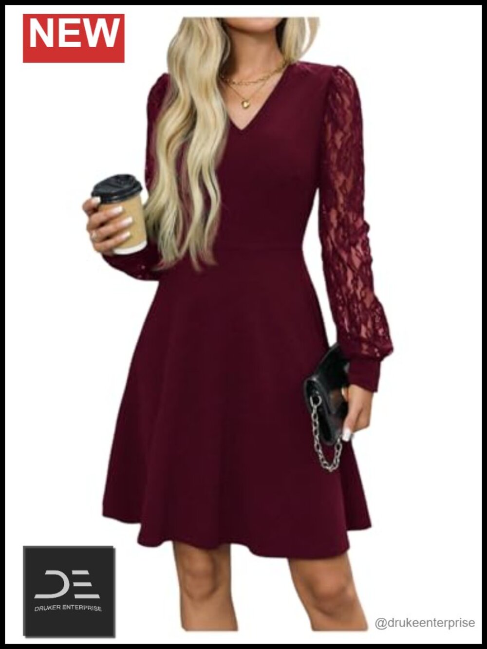 Women's Lace Long Sleeve V Neck Mini Dress Classy Cocktail Party